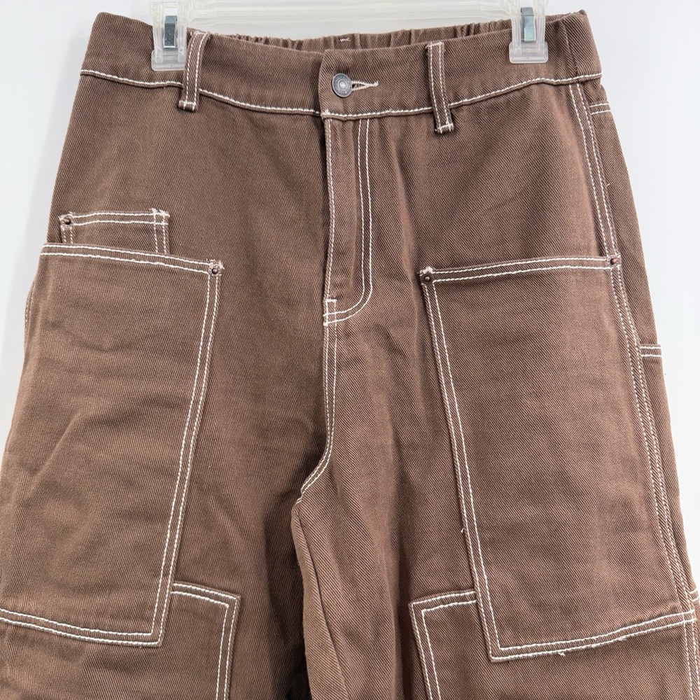 Aaron & Amber Brown Carpenter Wide Leg Pants L Utility Contrast Stitch NWT - Picture 2 of 7